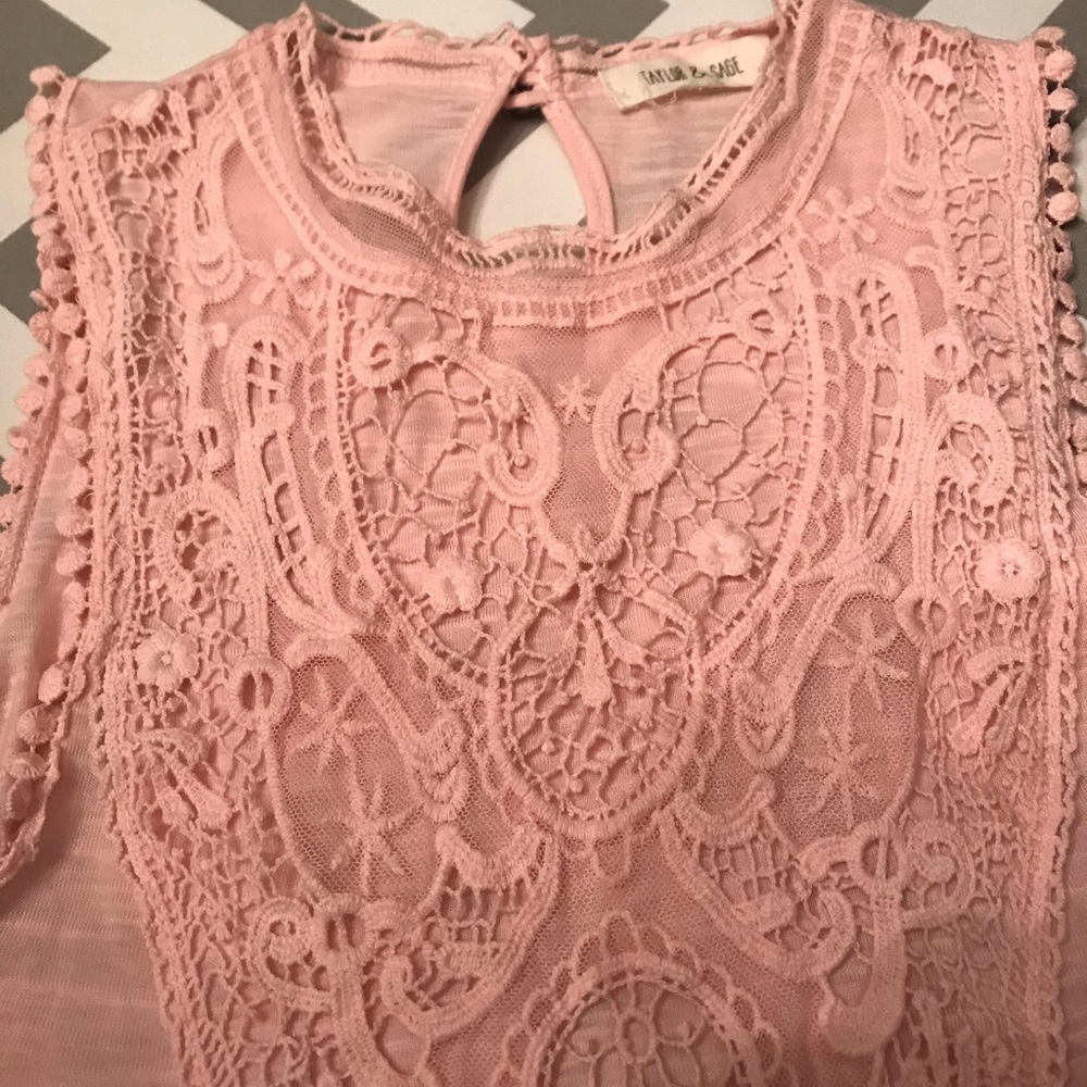 Taylor & Sage Pink Lace Tank Top